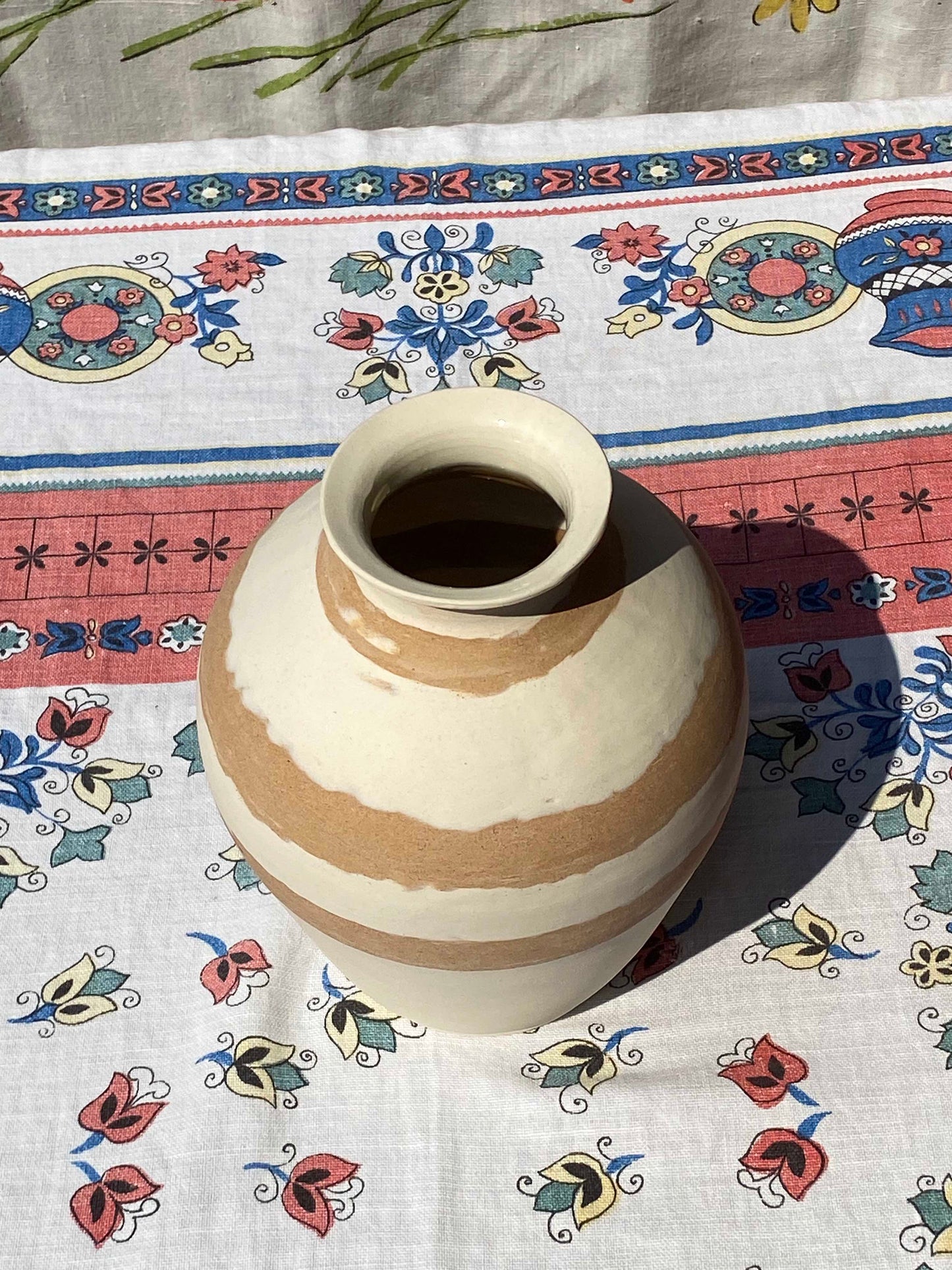 CAITLIN PRINCE - LARGE WHITE AND TERRACOTTA STRIPED VASE