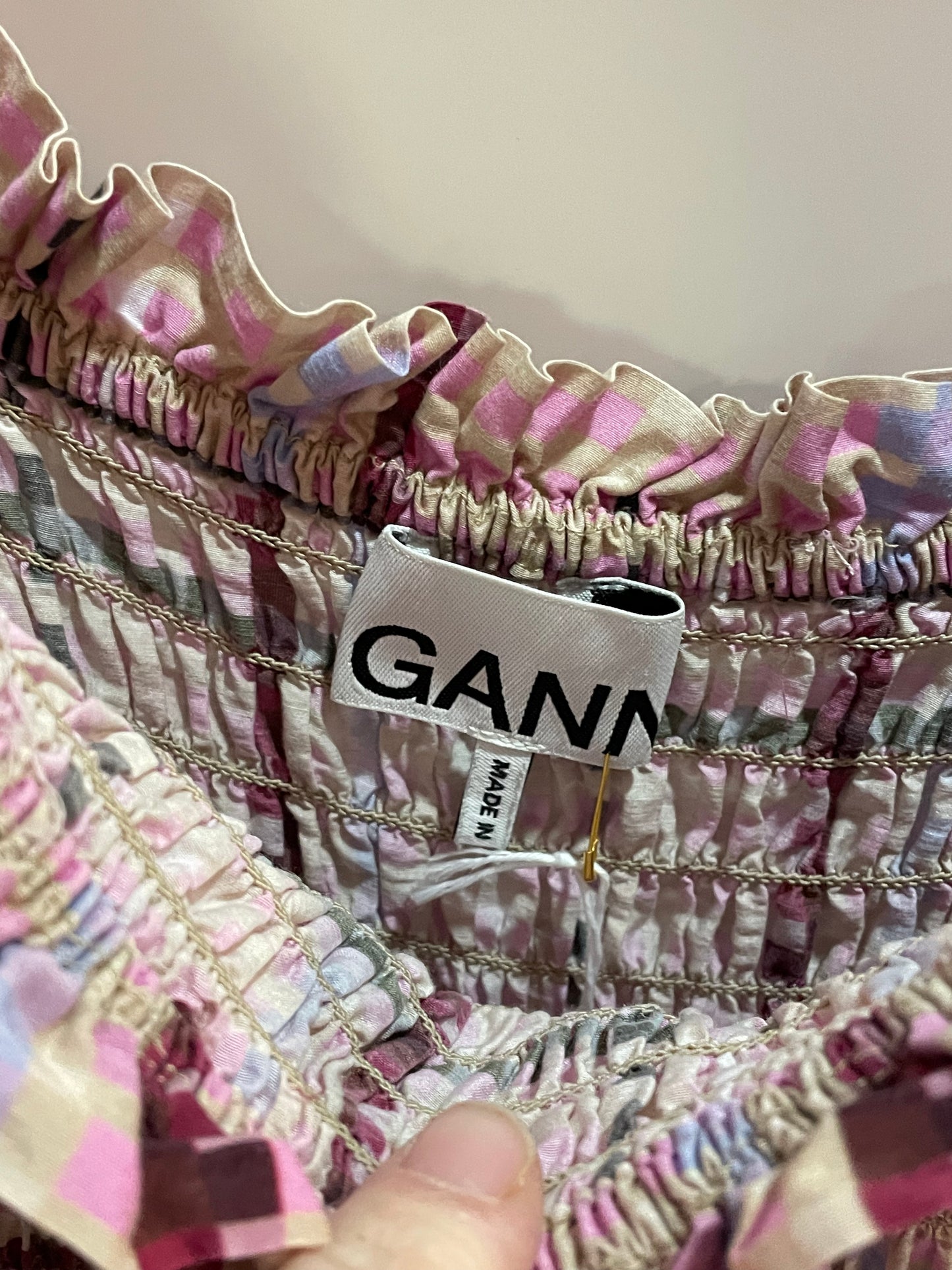 PEARLE closet - Ganni pink plaid smocked dress